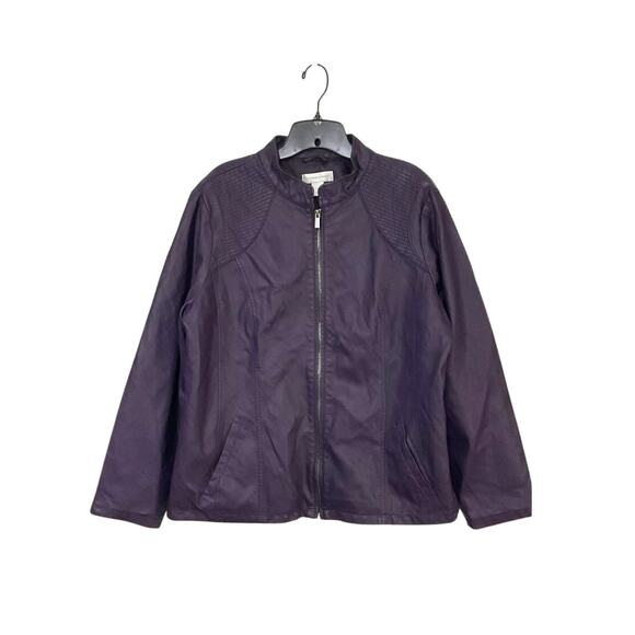Christopher & Banks Faux Leather Purple Plum Moto Jacket Womens Size X-Large - Picture 2 of 8